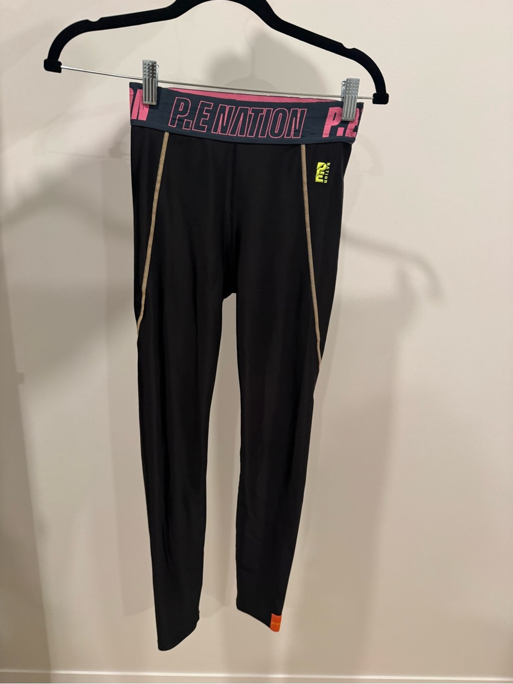 P.E Nation Kids Black Performance Leggings with Pink Logo Waistband